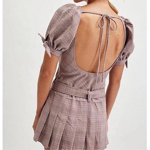 NEW Free People Sevi drop waist belted plaid mini pleated skirt dress - Picture 4 of 16